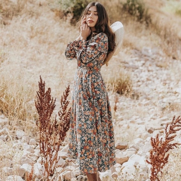 Ivy City Co Naomi Green Floral Tiered Maxi Midi Dress XXL Boho Cottagecore Fairy - Picture 1 of 10